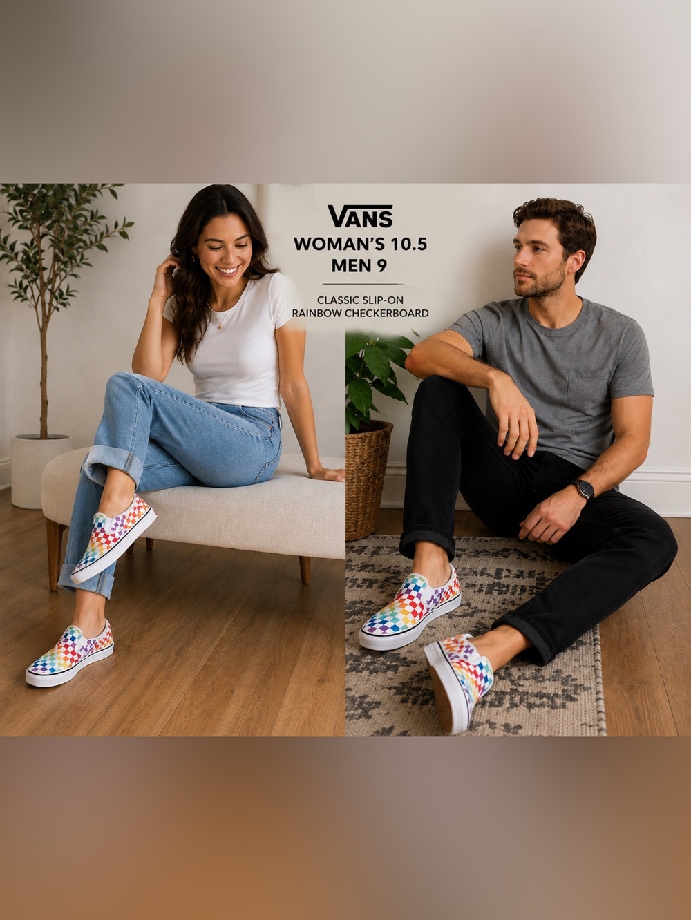 Vans Classic Slip-On Rainbow Checkerboard Sneakers Women’s 10.5 Men’s 9